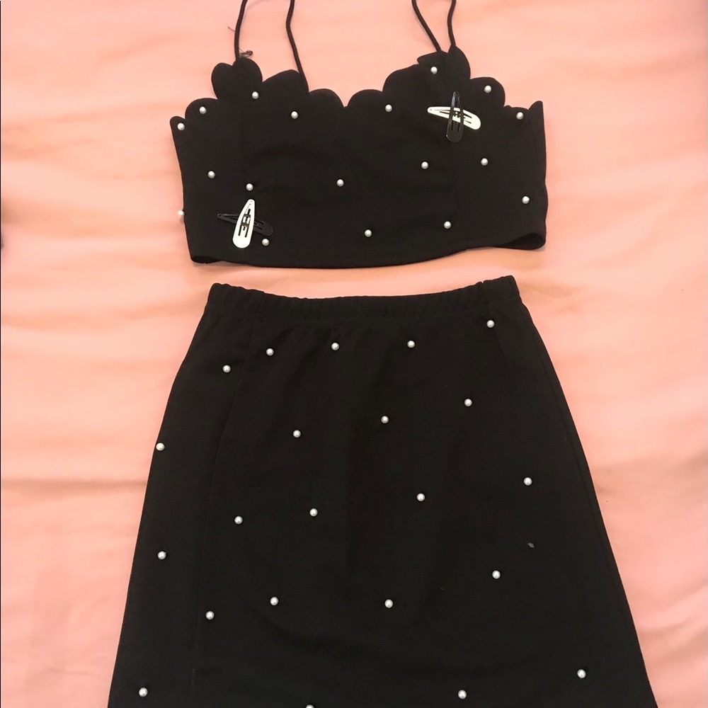 Girls pearl beaded cami top and skirt set